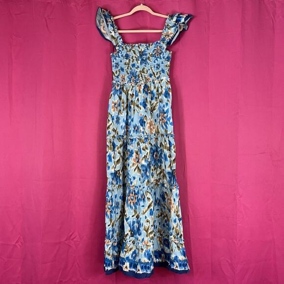 House of Harlow 1960 Zoey blue smocked tiered boho maxi dress, small - Picture 4 of 10